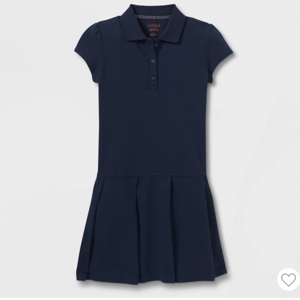 Cat & Jack Girls Navy Blue Short Sleeve Pleated Polo School Uniform Dress 14